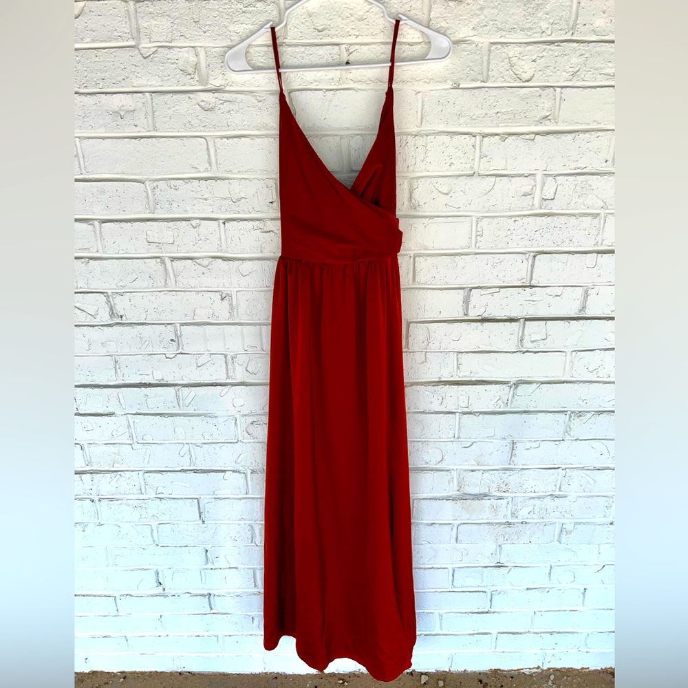 Showpo burnt orange spaghetti strap dress with slit